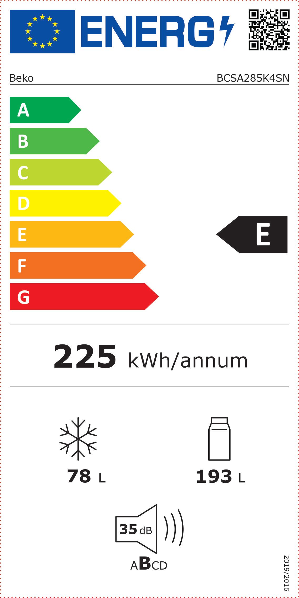Beko BCSA285K4SN Energielabel