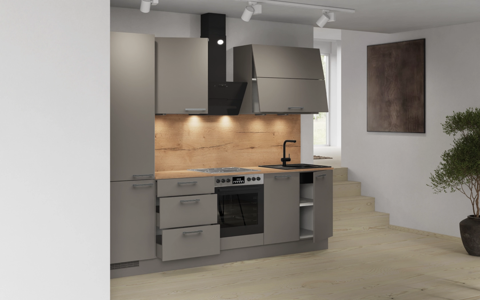 Nobilia Küche 2,70 m – mit LED, Faltlift & E-Geräten