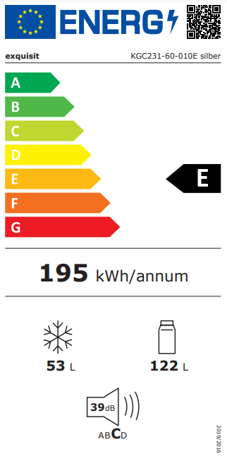 Exquisit KGC231-60-010E silber Energielabel